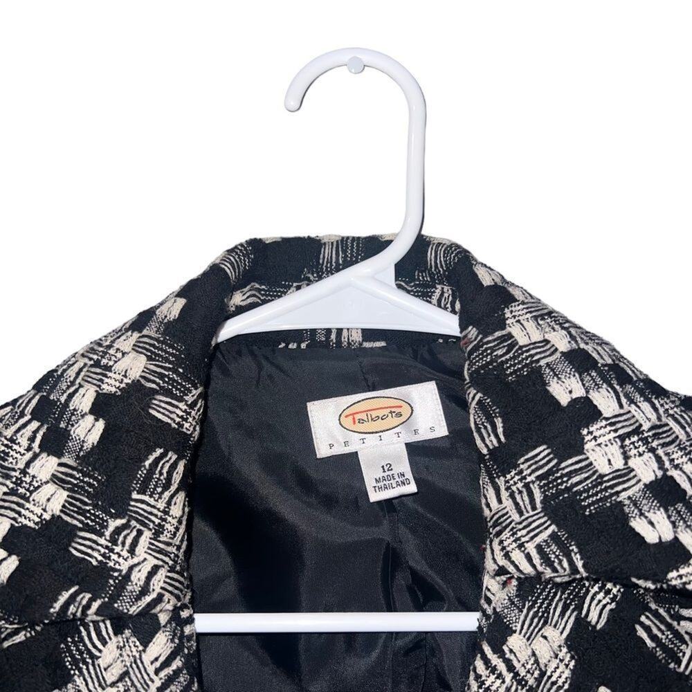 Talbots Blazer Womens Petite 12‎ Black & White Tweed Lined 2-Button Jacket - Picture 4 of 5